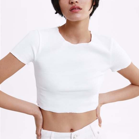 Zara Tops Zara White Cropped White Tshirt Poshmark